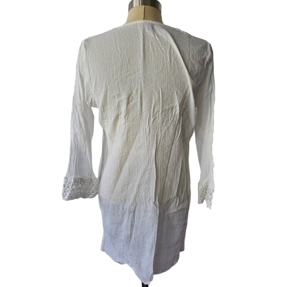 RAVIYA White Cotton Crochet Trim Cover Up | SZ M - Picture 4 of 13